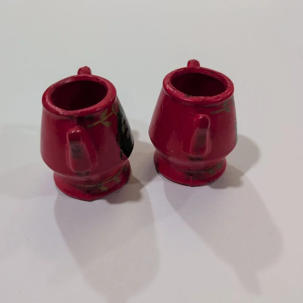 Vintage Our Own Import Red Tiny Chalkware Tea Pots | Knick Knacks | Doll Sized - Picture 5 of 8